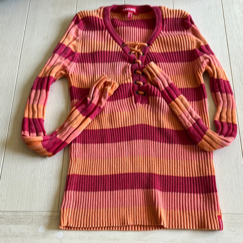 Striped Pink and Orange Ribbed Sweater